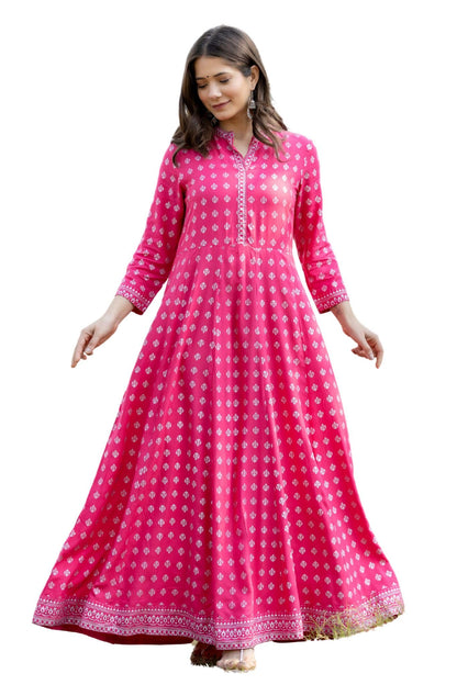 rytras Womens Rayon Printed Anarkali Kurta(RYT256,XL) Pink