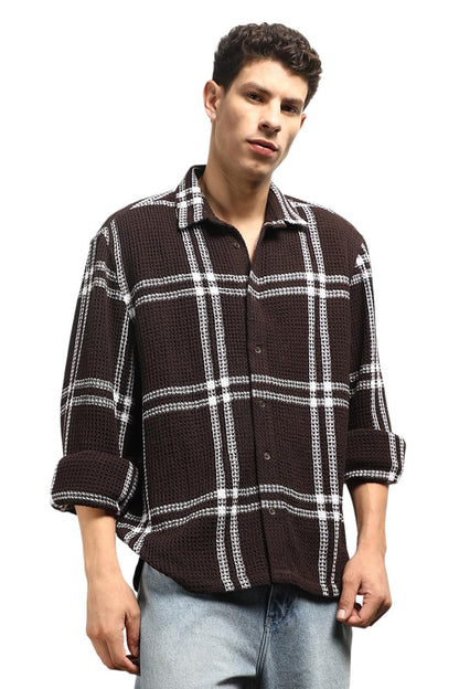 Hubberholme Men Summer Cotton Spread Collar Long Sleeves Oversized Casual Shirt 29 Brown