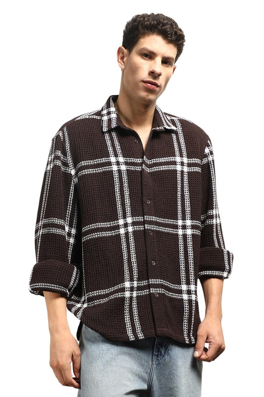 Hubberholme Men Summer Cotton Spread Collar Long Sleeves Oversized Casual Shirt 29 Brown