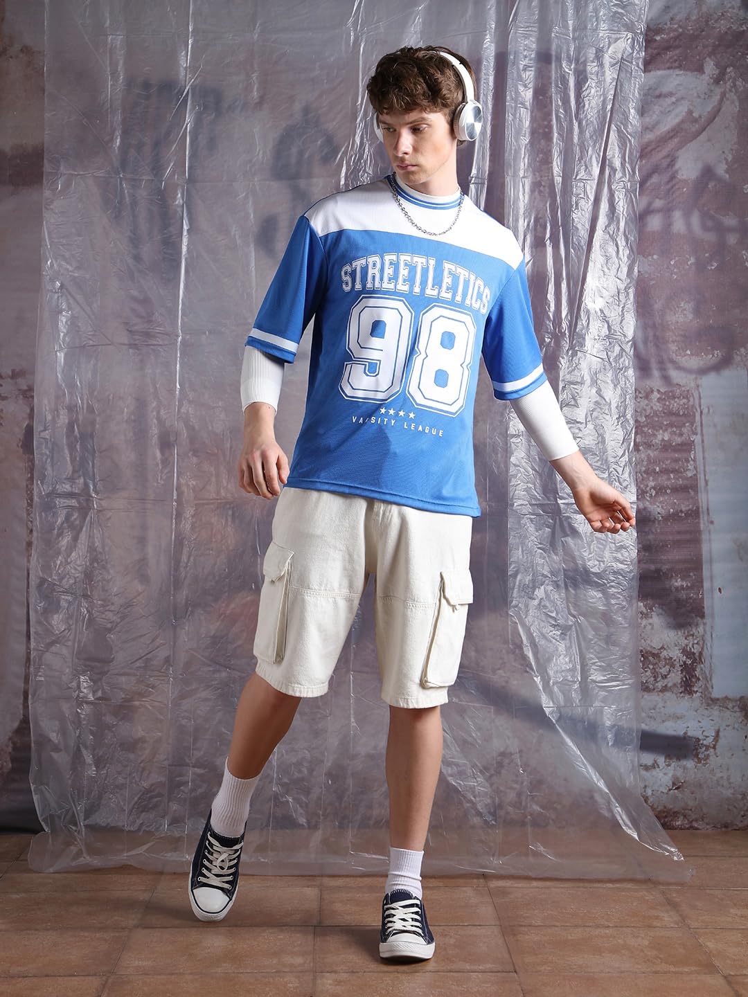 Hubberholme Men Printed Oversized Round Neck Half Sleeve Tshirts 126 Blue