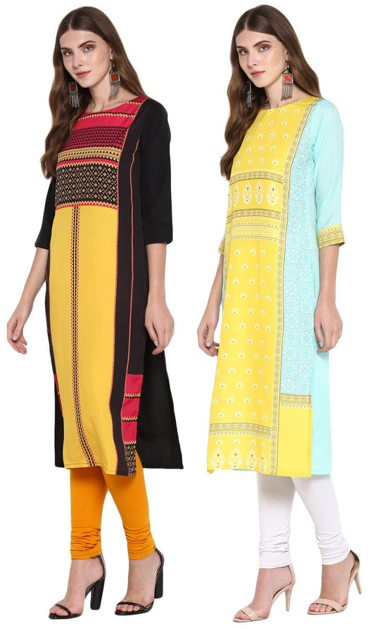 GoSriKi Women's Crepe Straight Kurta Pack of 02