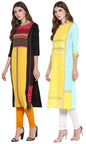 GoSriKi Women's Crepe Straight Kurta Pack of 02