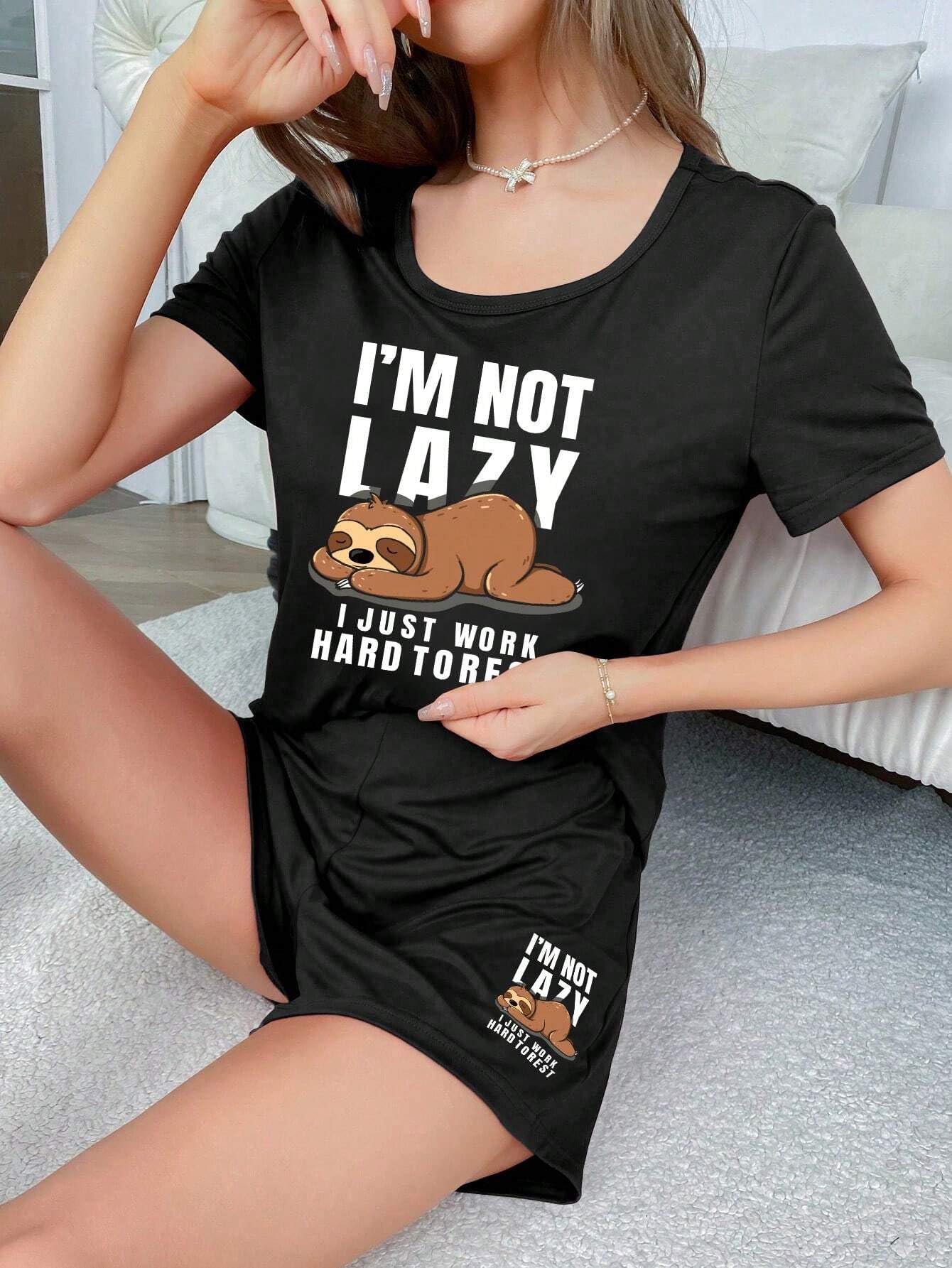 SMOWKLY Womens Cotton Half Sleeve T-Shirt & Short Pyjama Set || Printed Top & Shorts Nightsuit Pair for Women || Casual Two-Pie