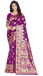 Yashika Womens Purple Banarasi Kanjivaram Cotton Silk Saree With Unstitched Blouse Material and Kalamkari | Saree for Women (AZ