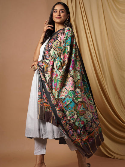 Pashmoda Women Noor Pure Wool Kalamkari Hand Embroidered Shawl (Size: 101 X 203 Cms)