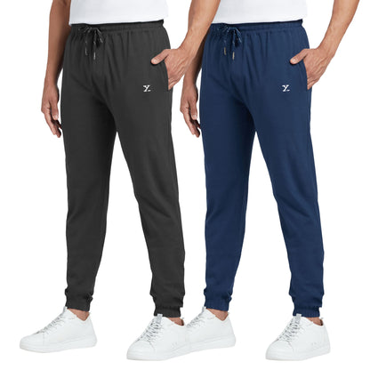XYXX Mens Cotton Modal Joggers - Relaxed Fit, Antimicrobial, High Stretch, Sweat Absorbent Solid Ace Loungewear with Zippered P