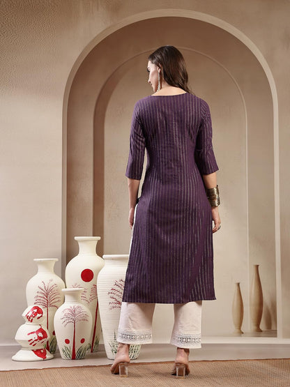 Stylum Womens Solid & Embroidered Rayon Straight Chicken Kurta Wine