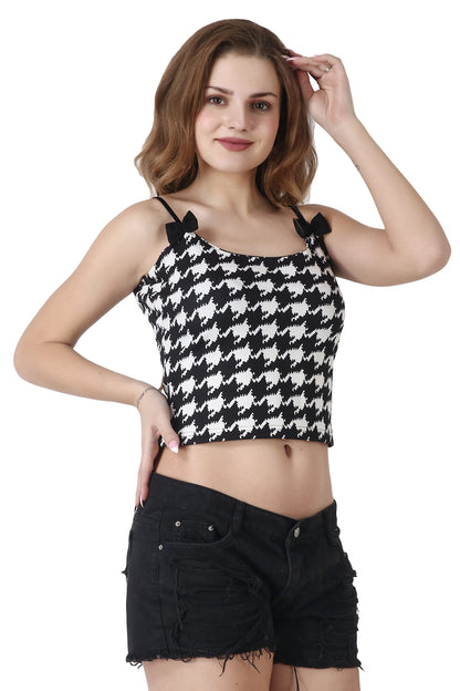 POPWINGS Casual Printed Bow Strap Crop Top for Women || Sleeveless Summer Crop Tops for Women || Stylish Trendy Crop Tops for Wo