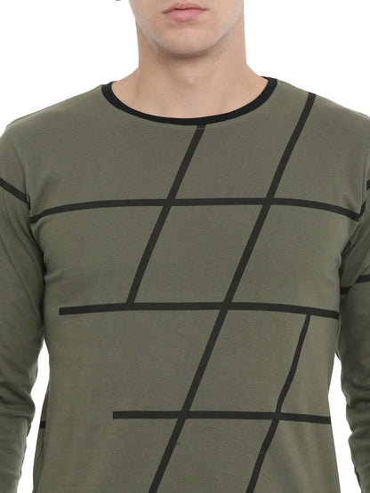 ADRO Men's Full Sleeve Printed Cotton T-Shirts (FS-A-AOP05-OL_Olive)