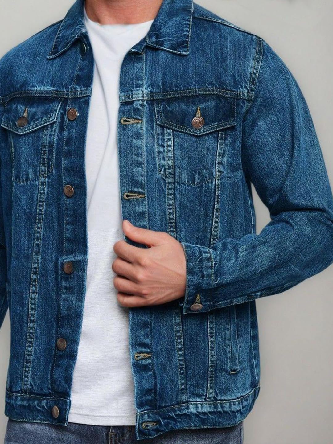 Kotty MenS Classic Long Sleeves Denim Jacket(Blue,Xl)