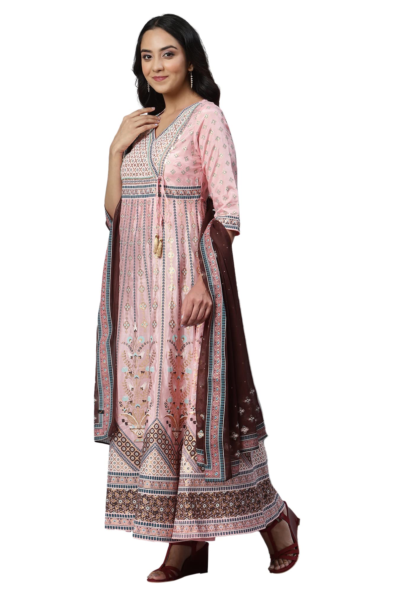 Aurelia Women's Floral Print Silk Kurta Set with Leggings & Dupatta