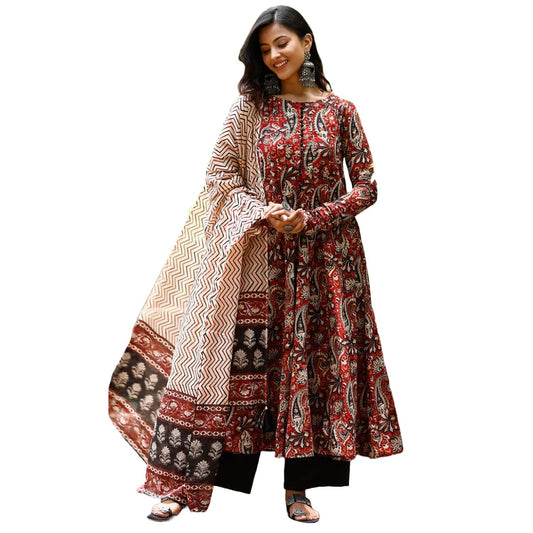 ANNI DESIGNER Women s Anarkali Viscose Kurta with Trousers and Dupatta, Multicolored, Medium