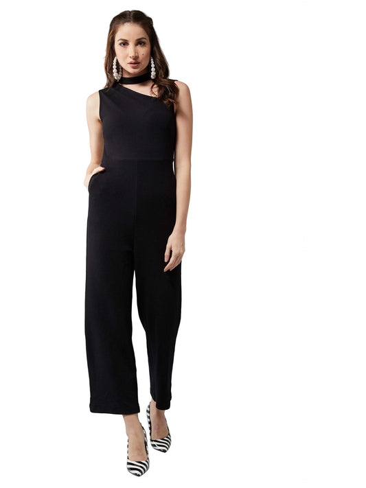 Dolce Crudo Womens Black V-Neck Sleeveless Solid Wide Leg Regular Length Jumpsuit (DOAW19D04-19-62-06,Black,06)