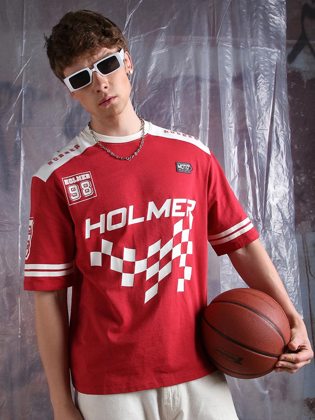 Hubberholme Men Printed Oversized Round Neck Half Sleeves Tshirts 27 Red