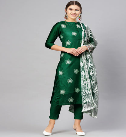 ANNI DESIGNER Women's Cotton Blend Kurta Sets With Pant & Dupatta