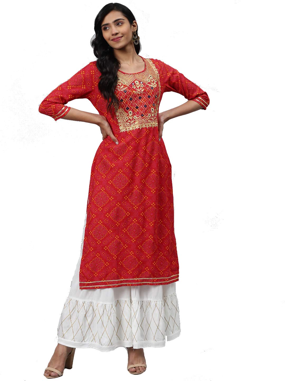 Gosriki WomenS Cotton Bandhani Regular Kurta With Sharara (Saina Myt-Red_Xxl Xx-Large)
