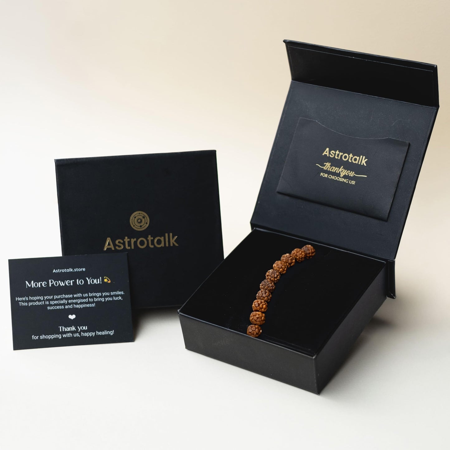 Astrotalk 5 Mukhi Rudraksha Bracelet - Natural Beads for Focus & Growth, Unisex, Brown