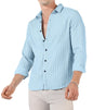 Finivo Fashion MenS Cotton Casual Striped Button Down Shirts Long Sleeve Textured Summer Beach Shirt For Men Sky Blue