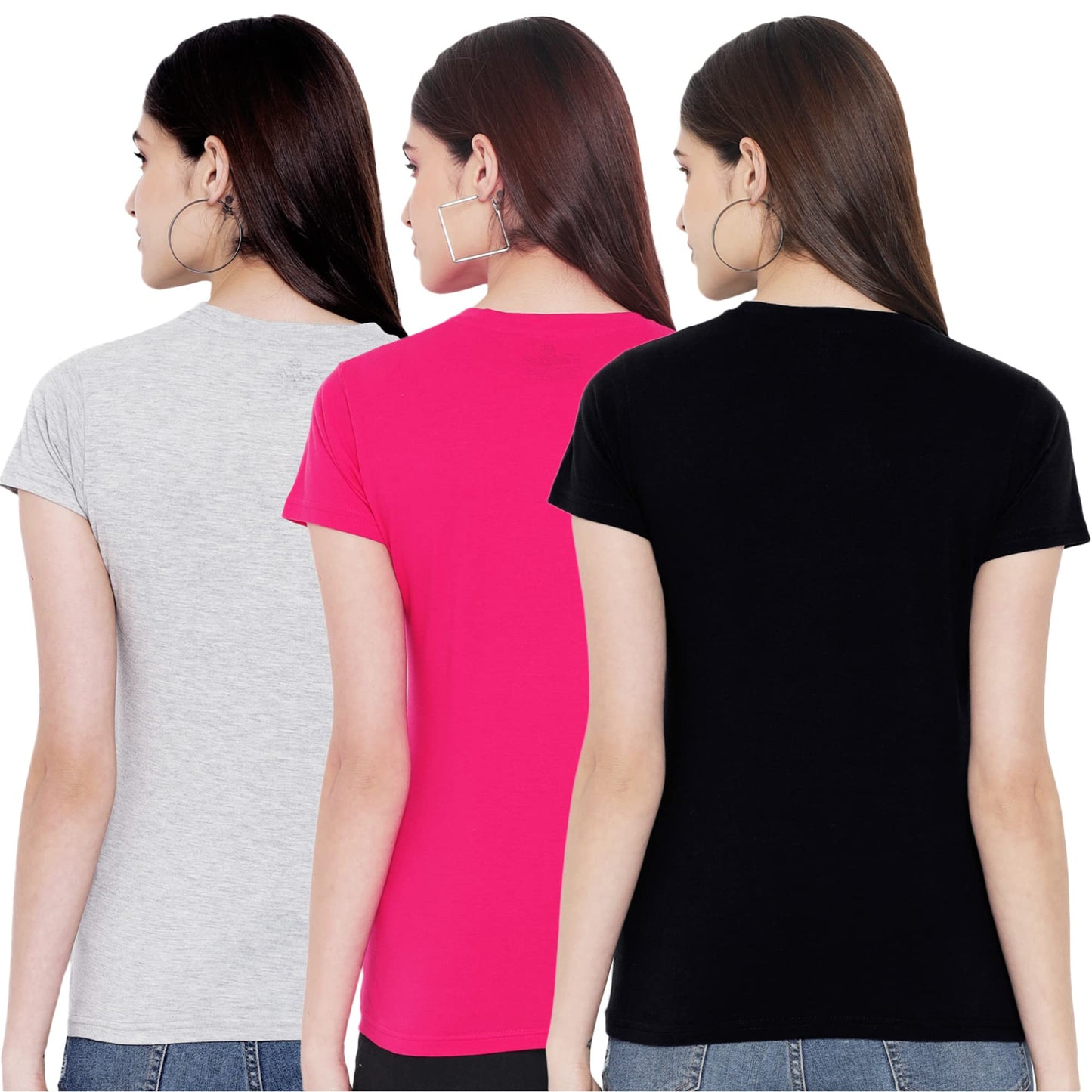 Preneum Womens Cotton Regular Fit Latest Graphic Stylish Printed Short Sleeves Casual T-Shirt || Trendy & Styles (Pack 3), Grey