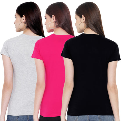 Preneum Womens Cotton Regular Fit Latest Graphic Stylish Printed Short Sleeves Casual T-Shirt || Trendy & Styles (Pack 3), Grey