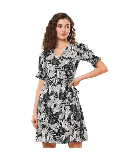Selvia WomenS Western Dress | Printed Half Sleeve Crepe Western Dress For Women | V-Neck A-Line Dress For Women | One Piece Dre