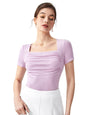 Shasmi Womens & Girls Light Purple Womens Summer Square Neck Solid Color Ruched Tee Workwear Pleated Casual t-Shirt for Women