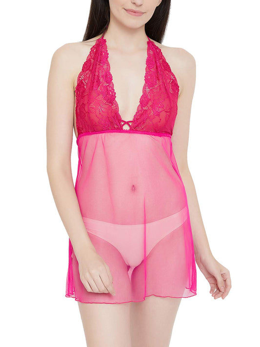 Clovia Womens Net Baby Doll (NS1221P22M_Pink_Medium)