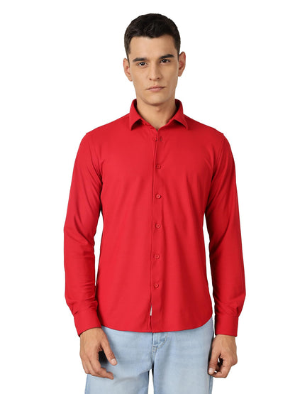 Thomas Scott Mens | Premium | Spread Collar | Slim Fit | Long Sleeves | 4 Way Stretch | Coolmax | Knitted | Casual | Shirts for