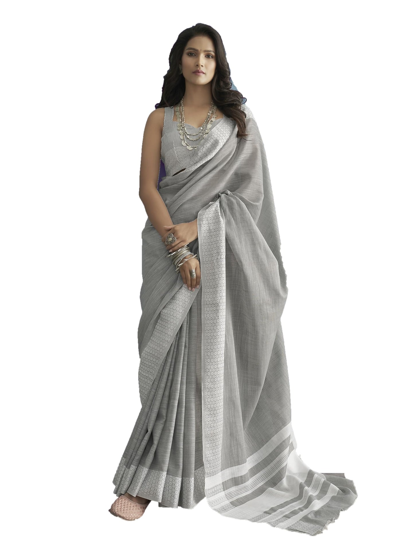 Pujia Mills WomenS Soft Linen Indian Ethnic Wear Saree Casual Wear Saree Professional Wear Women Cotton Saree Cream & Black Sar