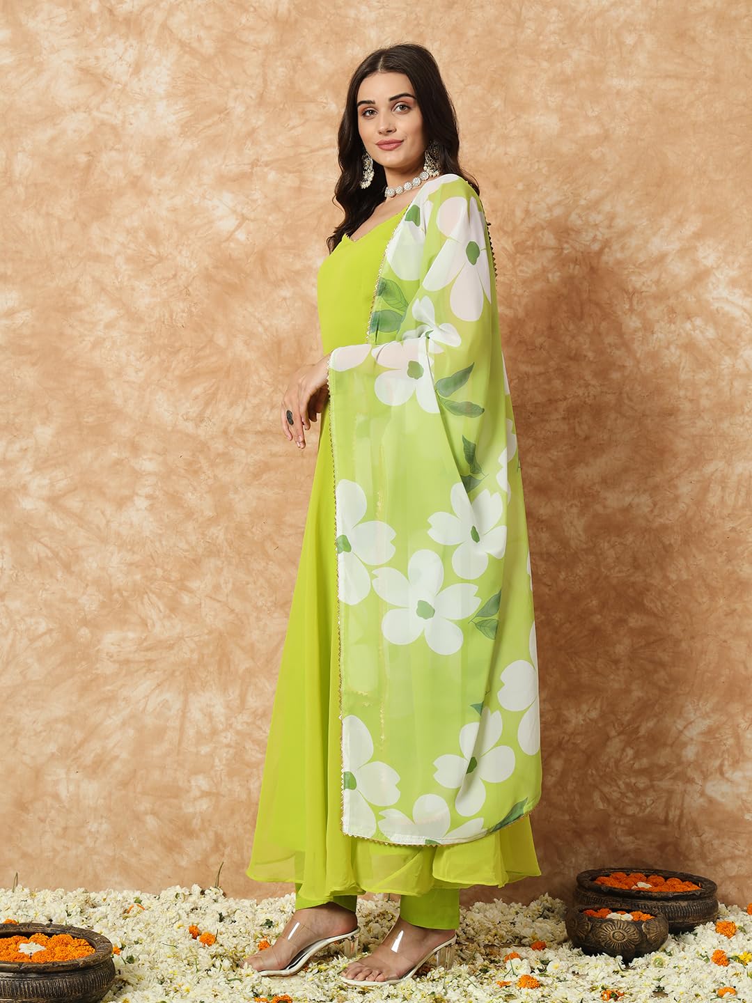 Fashion Basket Women's Georgette Solid Anarkali Kurta Set