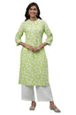 Aurelia Green Floral Printed Printed Lace Cotton Straight Long Kurta