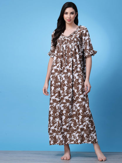 OOMPH! Cotton Blend Nighty for Womens | Night Gown | Nighty | Nightdress | Maxi Dress | Sleepwear | Gown for Women | Nighties |