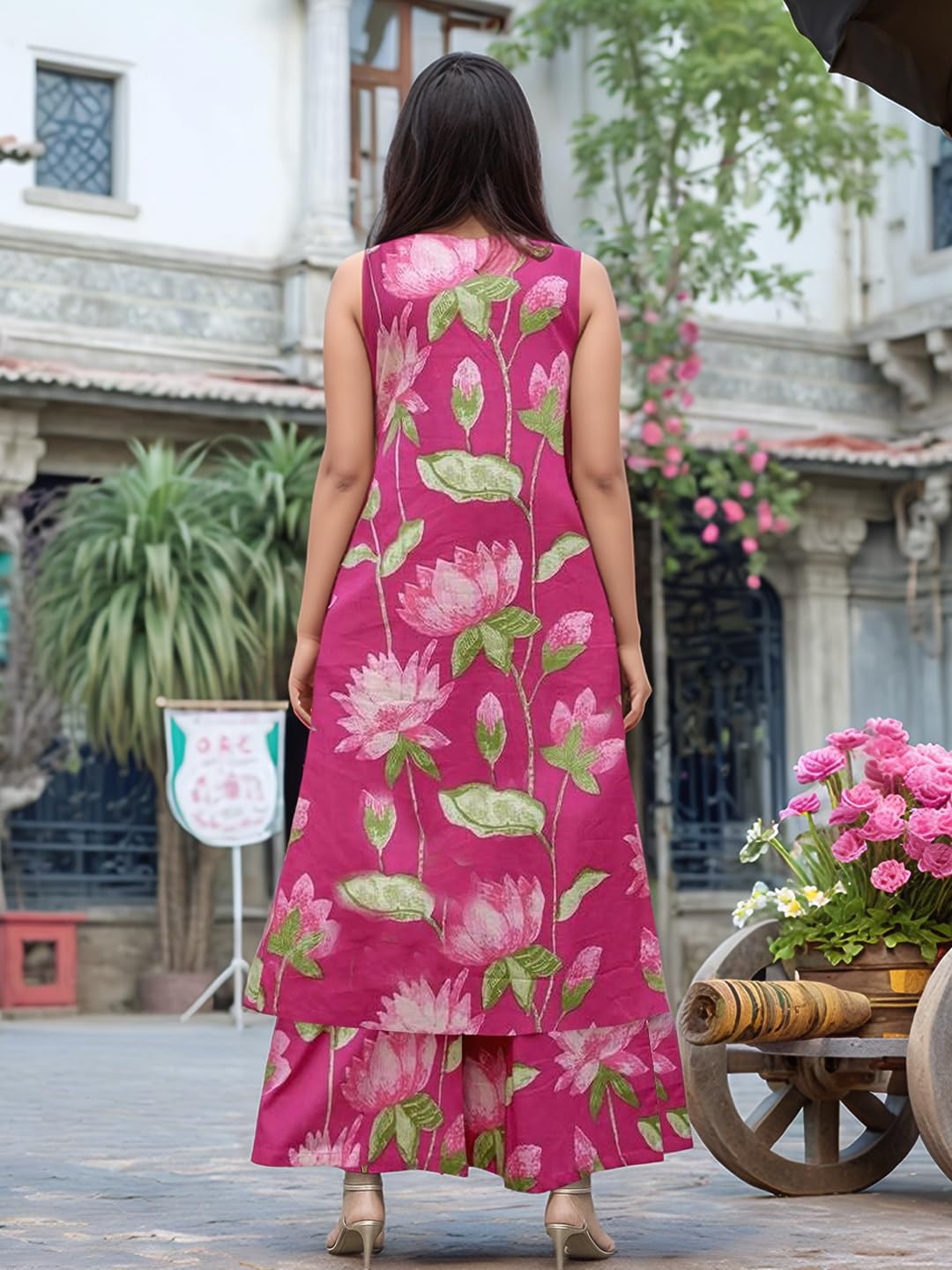 ANNI DESIGNER Women's Rayon Viscose Printed A-Line Kurta with Palazzo & Dupatta