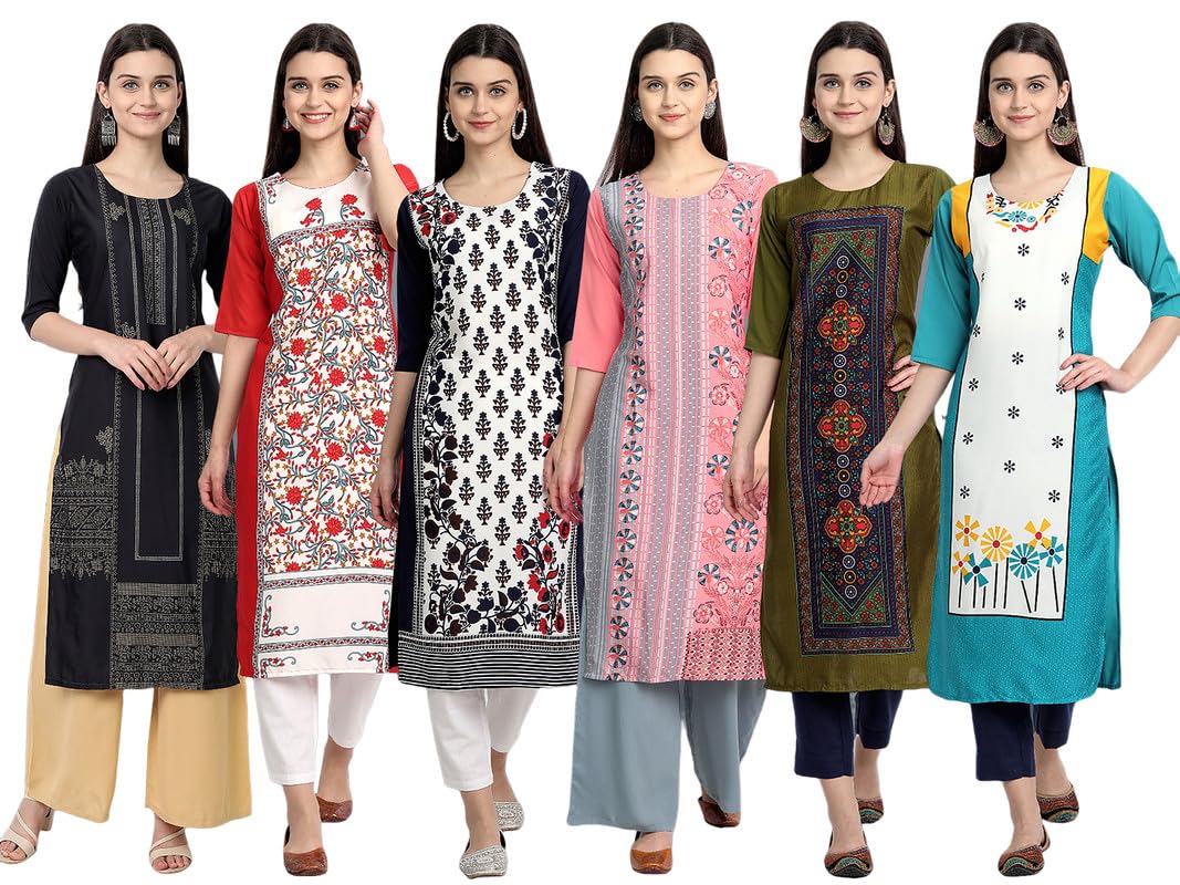 Tee Projekt Printed Crepe Kurti For Women Ll Modern Kurtis: For The Trendy You (Pack Of 6)