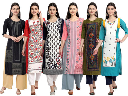 Tee Projekt Printed Crepe Kurti For Women Ll Modern Kurtis: For The Trendy You (Pack Of 6)