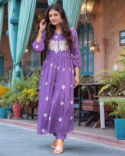 ANNI DESIGNER Women's Rayon Viscose Printed Anarkali Kurta with Pant
