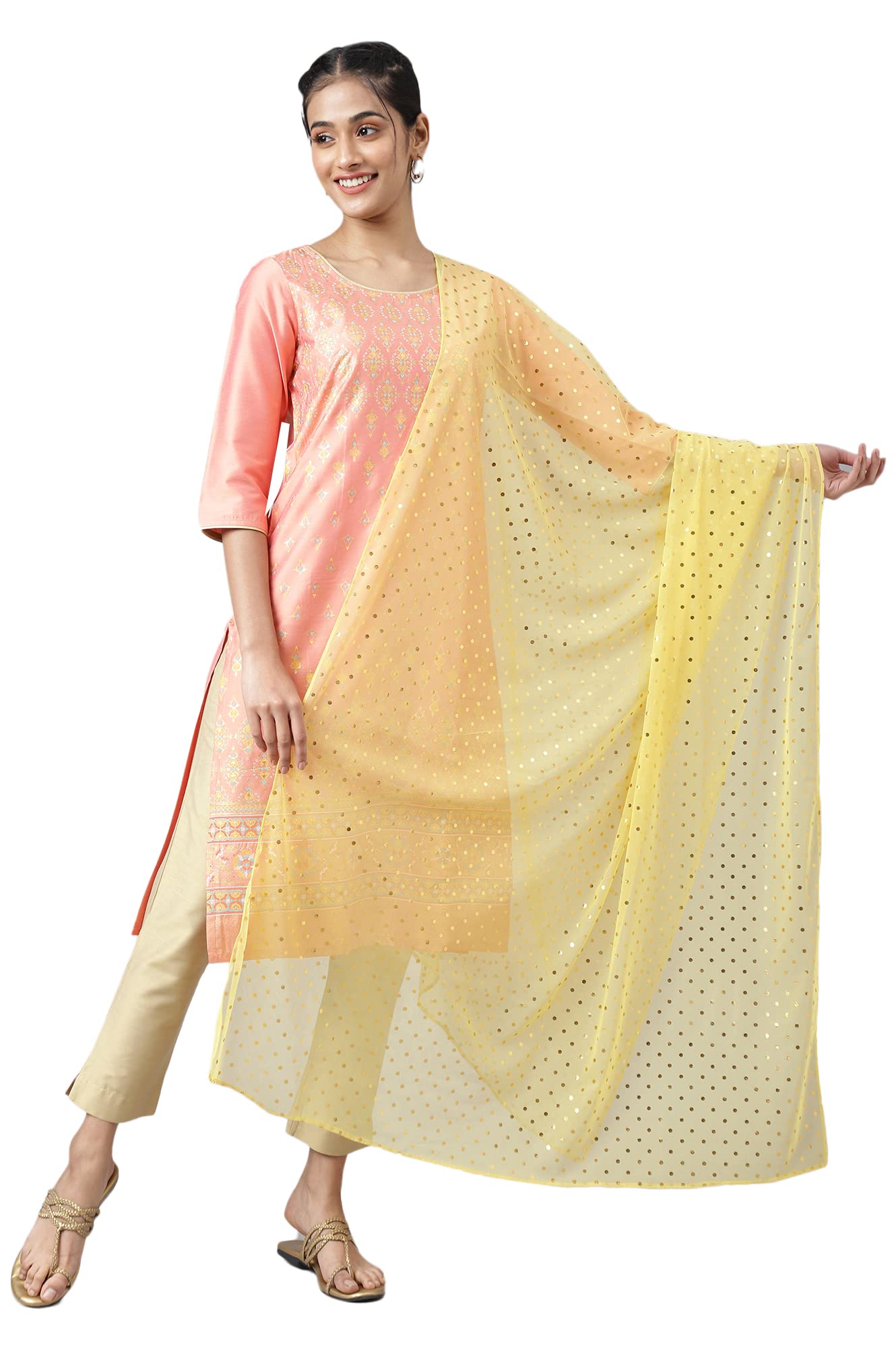 Yellow Polka Dot Poly Net Dupatta