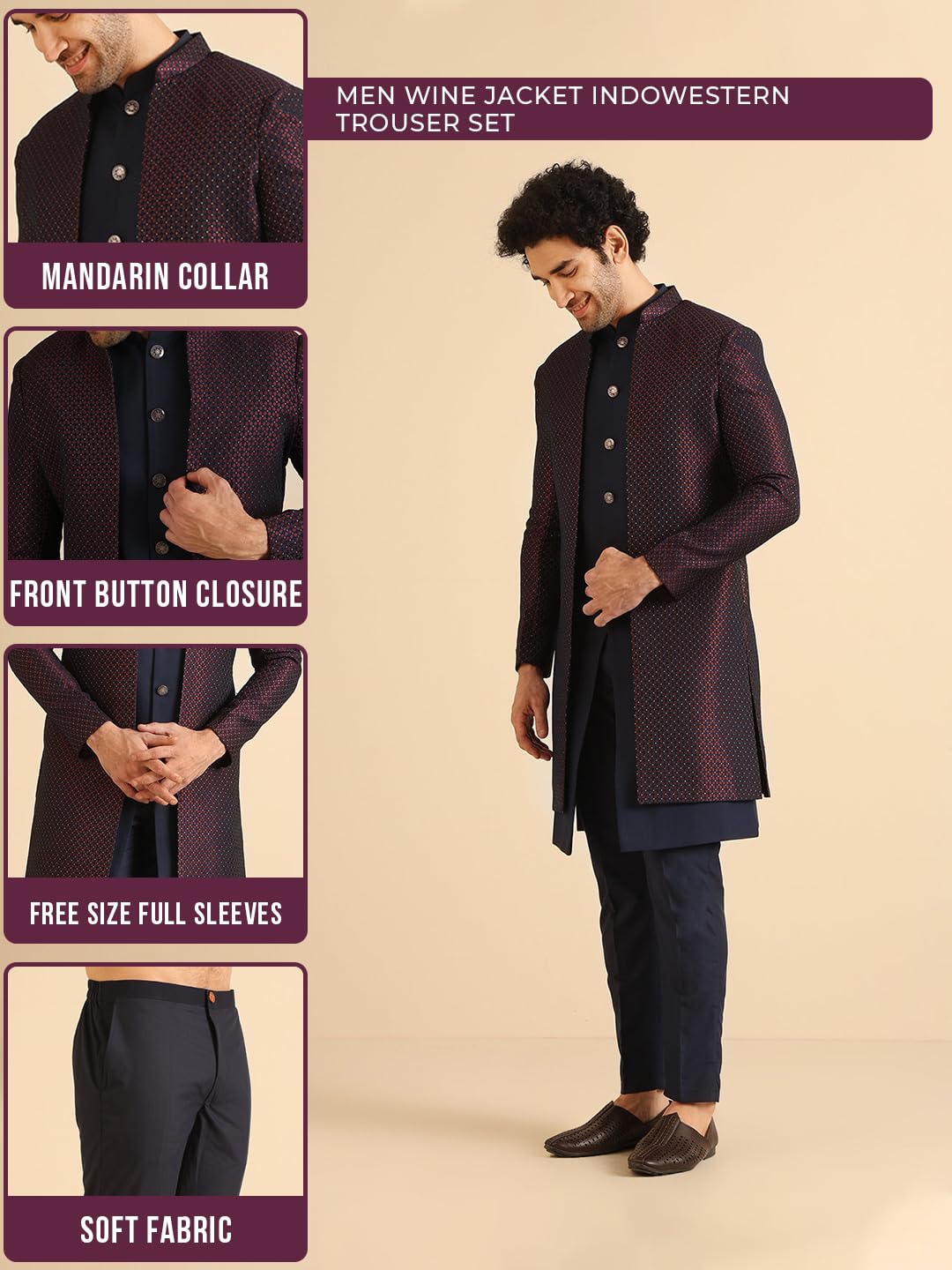 Kisah Jacket Sherwani Set For Men  Woven Design Jacquard Sherwani With Trouser | Ethnic & Formal Indian Outfit For Weddings, Cel