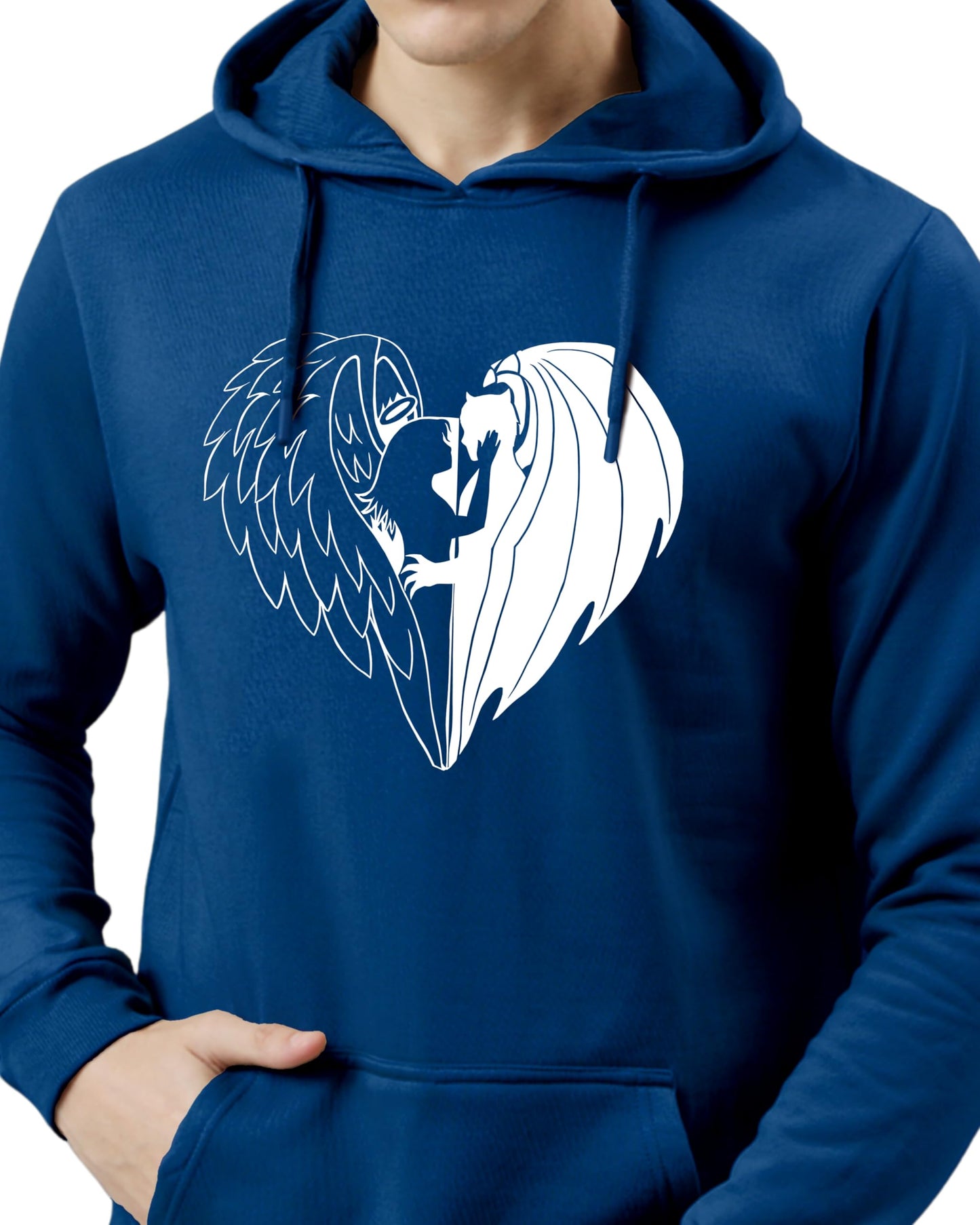ADRO Men's Cotton Neck Hooded Sweatshirt (H24-DEVI-RB_Royal Blue