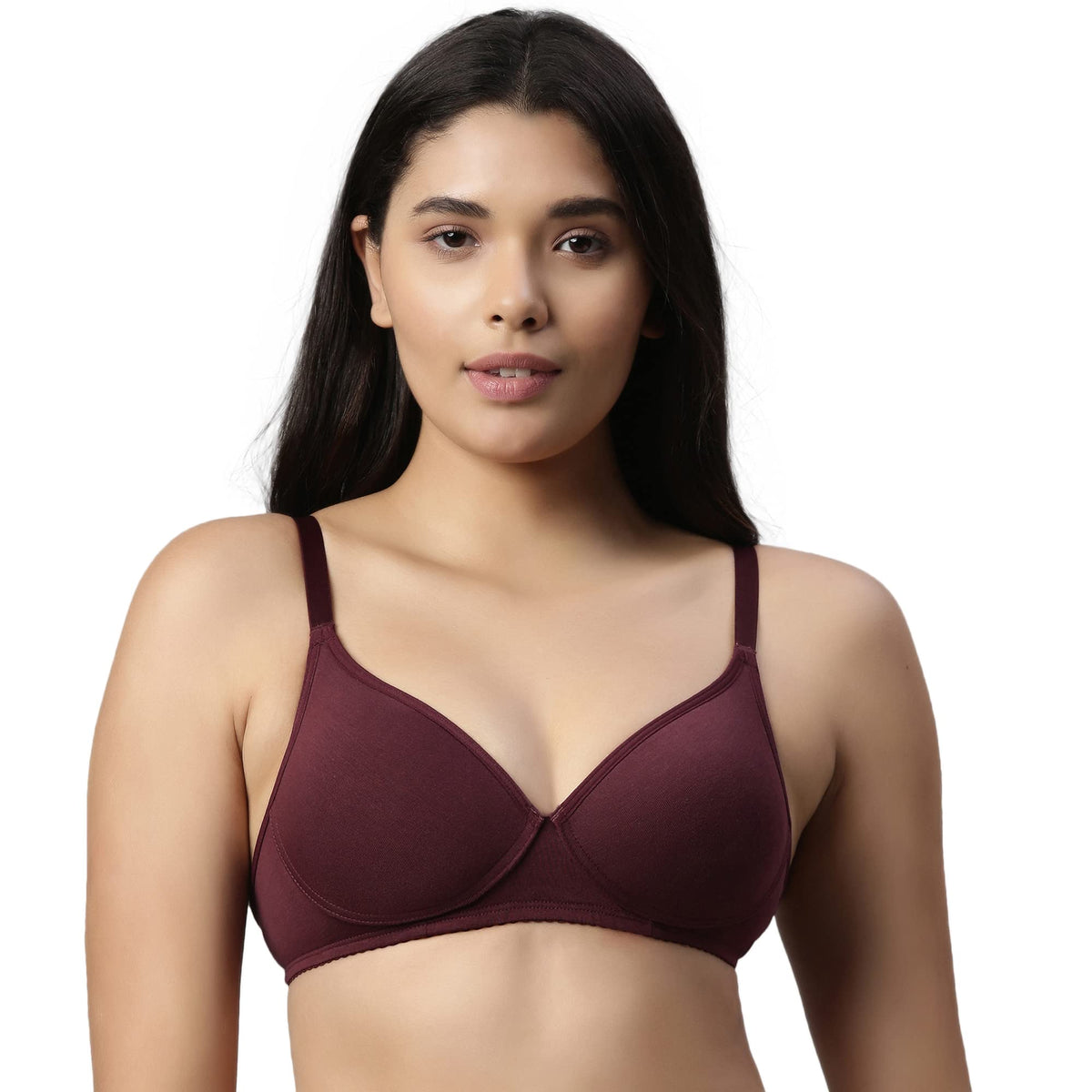 Enamor Lightly Padded, Wireless, Perfect Coverage Stretch Cotton T-Shirt Bra - Medium Coverage, Grape Wine, 36D