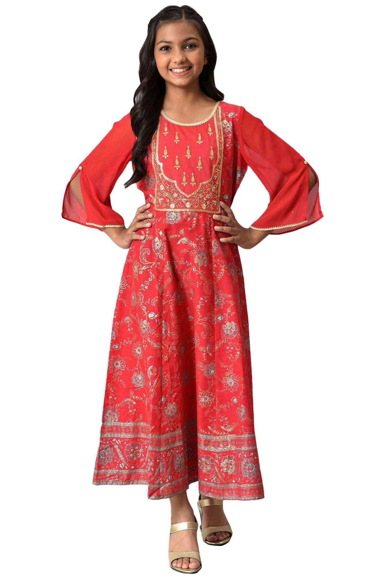 Aurelia Girl's Cotton Fit and Flare Knee-Length Casual Dress (22AUG10292C-506188_Pink