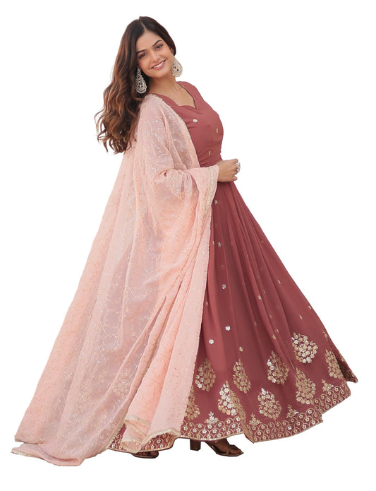 Fashion Basket WomenS Georgette Anarkali Ankle Length Dress Maroon