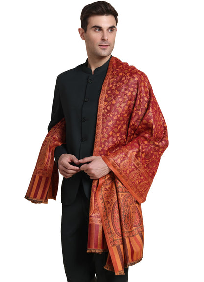 Weavers Villa Mens Acro Wool Blended Shawl - Handloom Woven Paisley Pattern - Stoles for Men - Gents Shawls - Soft & Warm Wrap