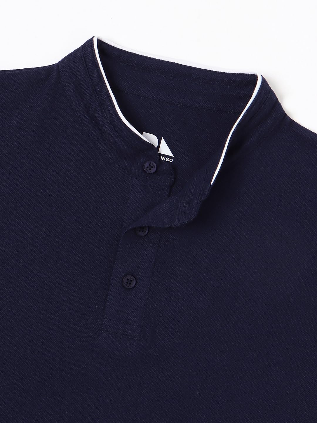 Dennis Lingo MenS Slim Fit Solid Navy Stand Collar T-Shirt