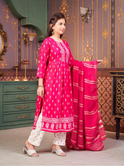 Aarika Girls Ethnic Wear Rani-Off White Colour Foil Print Rayon Kurti Pant Set-8-15 Years (Kp-Sd-5889)