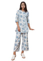 SMOWKLY Womens Printed Rayon Slub Mid Thighs Short Kurti With Relaxed Fit Pant Sylish Co-Ords Set || Trendy 3/4 Sleeve Kurta &