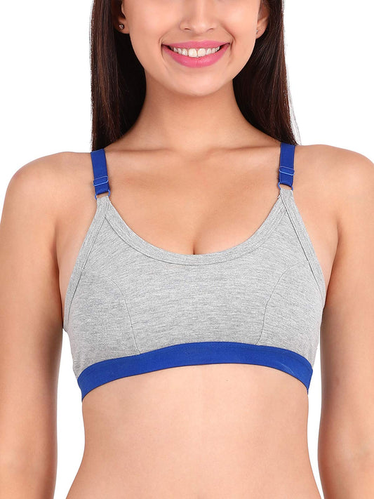 Clovia Womens Cotton Non-Padded Wire Free Full-Coverage, Sports Bra (BR1304P08_Blue_L)