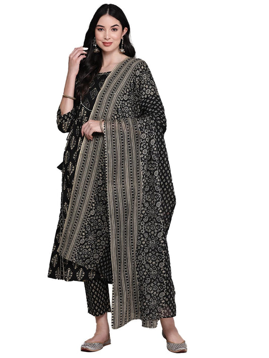 anubhutee Women's Pure Cotton Ethnic Motifs Printed Maroon Straight Kurta Suit Set with Trousers Dupatta