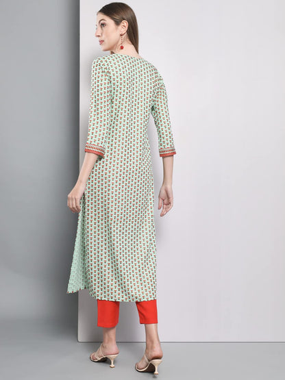 GoSriKi Women's Cotton Blend Traditional Straight Printed Kurta and Pant Set (AMD 555-GS)