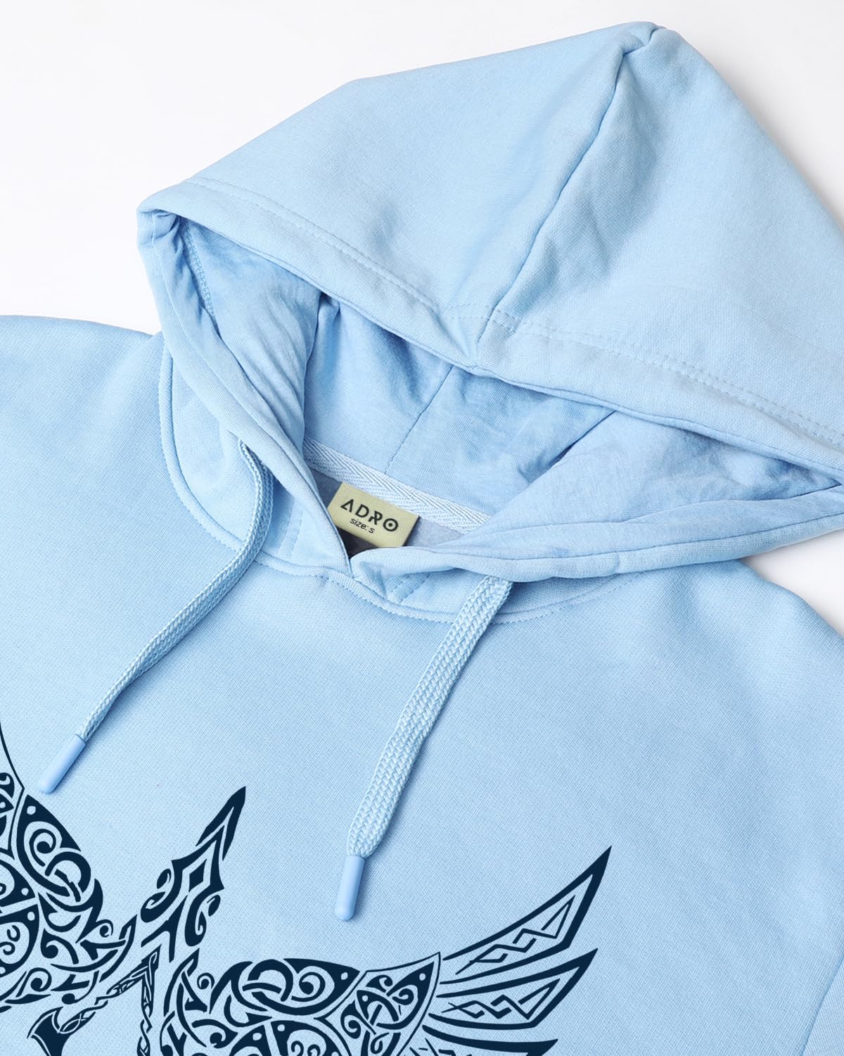 ADRO Men's Cotton Neck Hooded Sweatshirt (H24-BIRD-SK_Sky Blue